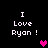 Four identical pixelated text display 'I Love Ryan!' with a heart symbol changing color across frames