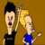 Animated contact sheet of Beavis and Butthead characters in pixelated cartoon style with brown background, showing three sequential frames of character poses and expressions.