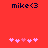 Red background with dark blue text 'mike<3' at top and two of pink pixelated hearts below, each containing five heart shapes