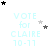 Light blue text 'VOTE for CLAIRE 10-11' on white background with scattered black and gray stars.