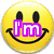 A yellow smiley face icon with black eyes and mouth, overlaid by purple text reading "I'm" on the left side and cyan text reading "Happy" on the right side.