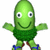 Green pixelated character with large eyes and a smile, wearing green textured clothing and blue-and-red footwear, arms outstretched in three sequential poses.