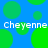 Blue background with green circles and repeated white text "Cheyenne" in two