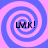 Four identical spiral patterns in blue and pink with 'LMK!' text centered on each, arranged in a