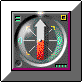 Animated compass with red and white hands rotating through multiple positions against a dark gray background with green and yellow markings.