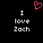 Pixelated text 'I love Zach' appears twice on a black background with a pink heart symbol above the left text block.