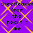 Purple background with yellow diamond lattice pattern and black text reading "cheerleader from the heart = me" repeated twice.