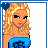 Pixelated cartoon woman with blonde hair and blue top, paired with repeated 'blonde' text in blue and green script