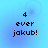 Pixelated text on a blue gradient background with subtle circular patterns, showing '4 ever jakub!' in four identical