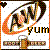 Pixelated icon with orange border, white background, and central stylized character holding a drink under 'YUM' text.
