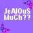 Purple background with white pixelated text "JeALOuS MuCh??" and purple square-dot patterns in four corners.