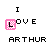 Pixelated text "I LOVE ARTHUR" with pink square overlays on different letters