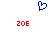 Blue pixelated heart symbol above two red 'ZOE' text blocks on white background.