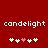 Red background with white pixelated text 'candelight' and five heart symbols, two variations of the hearts animated between frames.
