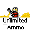 Pixel art animation of a character firing a weapon with yellow explosions and white muzzle flashes, displayed in a 2x2 contact sheet layout.