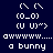 Pixel art bunny icon with text elements, featuring a dark blue background and cyan highlight bars over specific sections.