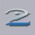 Pixelated blue and gray number two with gradient shading on light gray background.