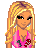 Pixel art contact sheet showing multiple frames of a cartoon female character with blonde hair, pink top, black skirt, and boots across different poses and text overlays.