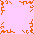 Pixelated orange branching patterns on a light pink background, arranged in a with central and corner elements