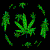 Static pixelated green icon with multiple leafy branches on black background, resembling a cannabis plant or stylized foliage arrangement.