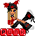 Pixel art character with blonde hair, red star headband, black outfit with red accents, and 'PUNK' text below in red blocks.