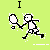 Pixelated figure holding tennis racket with ball, set against light green background and text "I love tennis".