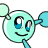 Pixelated cartoon character with light blue body, large eyes, and multiple appendages on white background.
