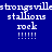 Blue background with white text repeating 'stallions rock !!!!!' in a pattern, some letters partially obscured by white rectangular overlays
