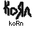 Pixelated icon set with stylized text and character groupings, each labeled 'koRn' beneath.