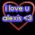 Pixelated heart-shaped icon with blue text boxes containing yellow lowercase letters spelling 'iloveu' and 'alexis <3' on a black background.