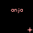 Pixelated pink text 'anja' repeated across black background with animated symbols changing in the center