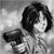 Black-and-white pixelated image of a person with short dark hair holding an object, next to green text reading "Original Icons .com" on a solid background.