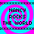 Four identical display 'NANCY ROCKS THE WORLD' text over pink and cyan spiral backgrounds with black pixelated borders