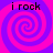 Four identical spiral patterns in pink and purple with 'i rock' text above each, arranged in a on a solid background