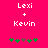 Pixelated text 'Lexi + Kevin' on bright pink background with green and brown symbols below.
