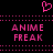 Pixelated pink text and symbols on black background with dotted lines, featuring 'ANIME FREAK' repeated twice.