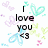 Pixelated icon displays 'I love you <3' text with pastel floral and heart motifs in light purple, mint green, and light blue on white background.
