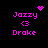 Pixelated pink text and symbols on black background with animated heart and starburst effects above names.