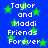 Blue background with green stars and white text reading "Taylor and Maddi Friends Forever" in pixelated font.