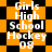 Pixelated orange and black patterned background with white text reading "Girls High School Hockey 08" in multiple repeated sections.