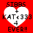 Four identical pixelated heart-shaped icons with text on a red background, each displaying 'SIBBS + KATi333 4 EVER!!' in black block letters.