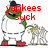 Pixelated green character with dark hat and red shoes points at smaller gray figure, overlaid with red text 'yankees suck' on white background.