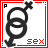 Animated icon with interlocked gender symbols and 'sex' text, red border, and pixelated animation changes.