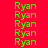 green 'Ryan' text on red background with scattered green rectangular overlays