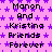 Static pixel art image with repeating text "Manon And Kristina Friends Forever" on a pink background with purple stars.