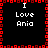 A black square icon with red pixelated border and four identical white text blocks reading "I Love Ania" arranged in a