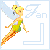 Pixelated cartoon character with blonde hair and wings in green dress, flying pose over light blue 'Jan' text and gray L-shaped graphic.