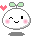 Two pixel-art characters with white rounded bodies, gray outlines, and green antennae; left character has pink heart above head while right does not.