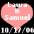 Two identical pink heart-shaped icons with white text "Laura & Samuel" and date "10/17/06" on black background, no visible animation changes.