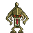 Pixelated creature with brown segmented body, red eyes, and multiple limbs against gray background.